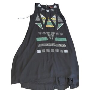 Ranna Gill Womens Black Beaded Geometric Studded Sleeveless artsy Dress Sz S